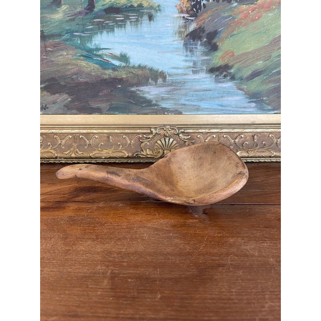 Folk Art Antique 19th Century Hand-Carved Decorative Wooden Ladle Spoon With Sculptural Curved Handle. For Sale - Image 3 of 11
