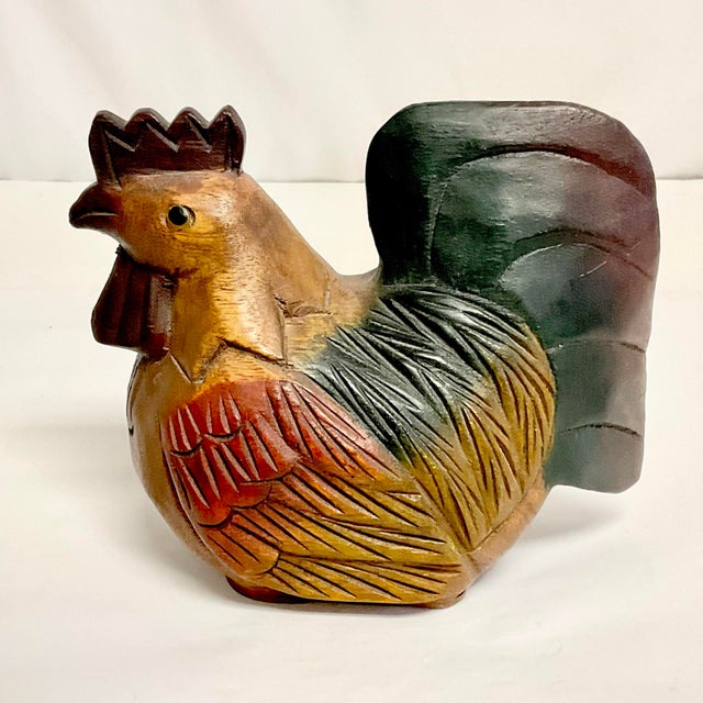 1970s 1970s Vintage Rustic European Farmhouse Resting Wood Carved Chicken Figurine For Sale - Image 5 of 10