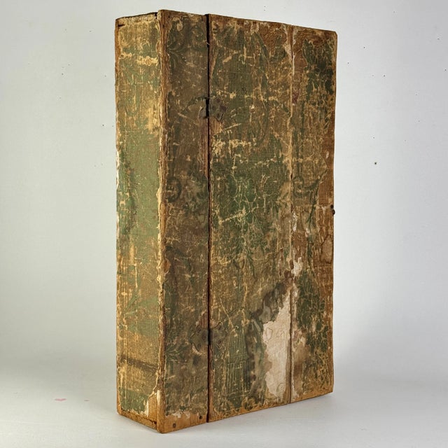 Antique Wood Cabinet/Cupboard With Old Decorative Paper Covering Surface For Sale - Image 12 of 12