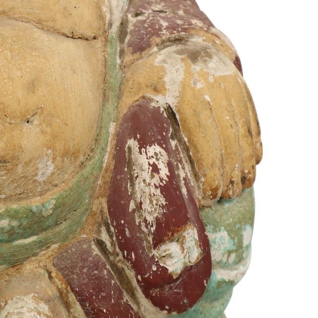 Large Laughing Buddha Wooden Polychrome Sculpture For Sale - Image 16 of 17