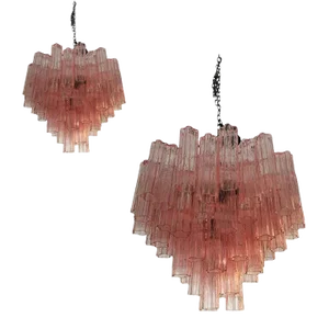 Pair of 21st Century Murano Style Glass Sputnik Chandelier Pink and Brunito Metal Frame