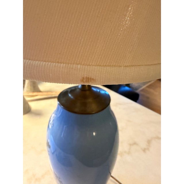 Vintage Bing & Grondahl Copenhagen Danish Porcelain Floral Vase Table Lamp With Brass Footed Base For Sale - Image 10 of 14