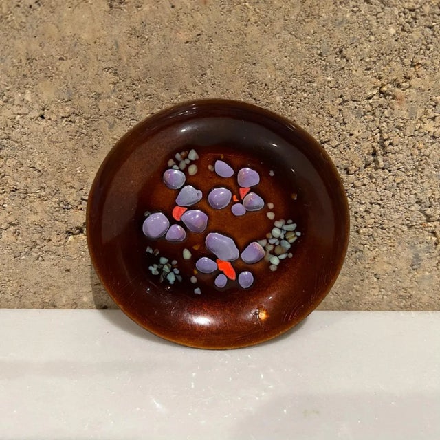 1960s Speckled Lavender Pink Enamel Dish Midcentury Modern Copper Art For Sale - Image 9 of 9