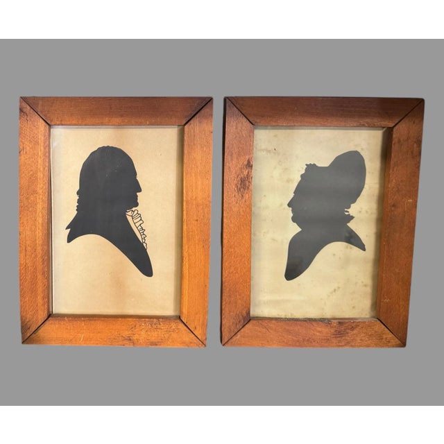 Early 20th Century Pair Primitive Antique Country Folk Art Silhouettes George & Martha Washington For Sale - Image 5 of 8
