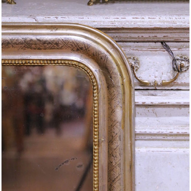 French 19th Century French Louis Philippe Silver Leaf Wall Mirror With Engraved X Decor For Sale - Image 3 of 6