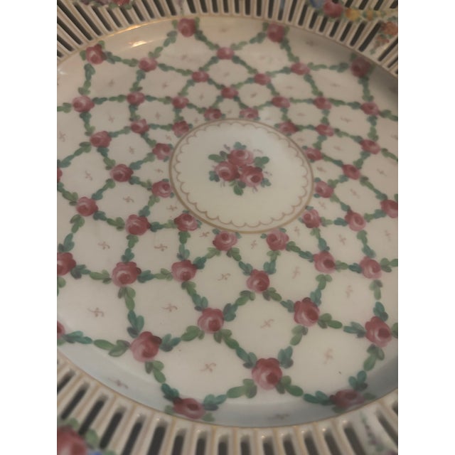 Dresden Porcelain Antique German Carl Thiem Dresden Reticulated Porcelain Footed Dessert Tazza/Compote For Sale - Image 4 of 8