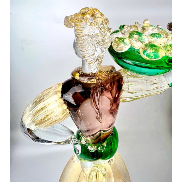 Pair of Tall Mid 20th Century Gilded Murano Art Glass Figures by Gino Fort For Sale - Image 11 of 13