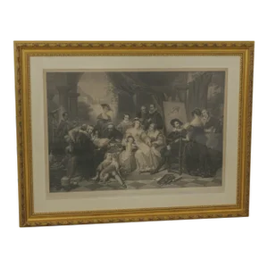 Vintage 19th Century French Interior Room Scene Engraving
