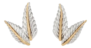 C2003 Tiffany & Co Leaf Earrings Vintage Sterling Silver 18k Gold Clip on Signed