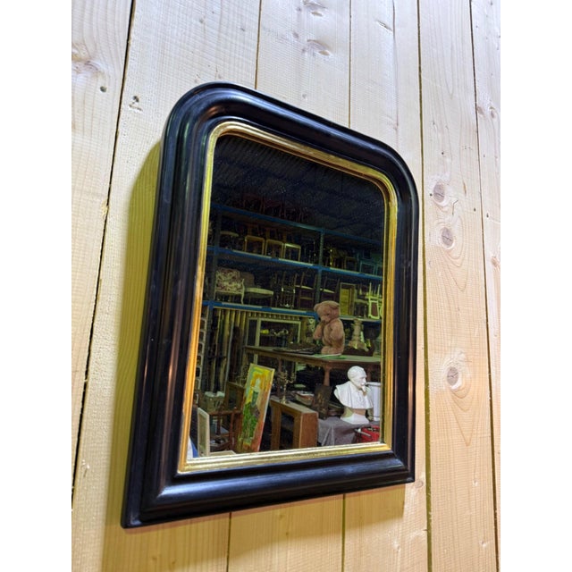 Traditional Napoleon III Blackened Lacquered Wood & Gold Leaf Trim Mirror For Sale - Image 3 of 5