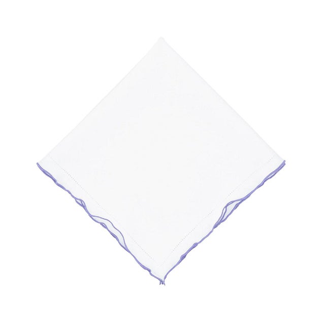 Contemporary Linen Napkins With Purple Ruffled Hamdtitch Edges. Set of 4 For Sale - Image 3 of 5