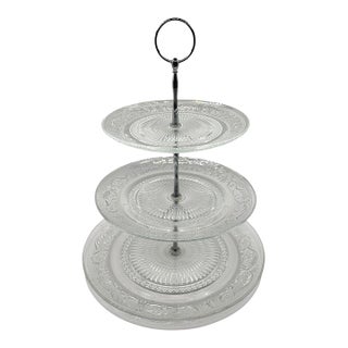 Vintage 3-Tier Pressed Glass Serving Stand For Sale