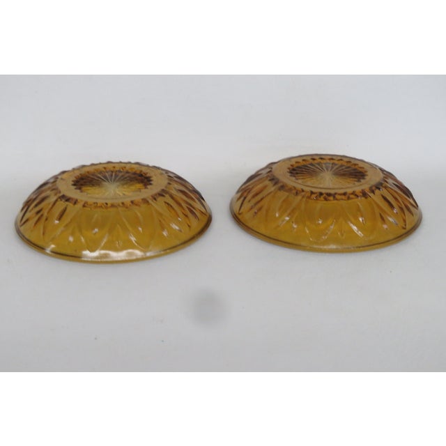 Mid 20th Century Pressed Glass Small Bowls Pair of 2 Amber Color Fruit Snack Butter Dishes - Set of 2 For Sale - Image 11 of 11