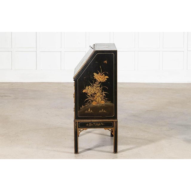 Wood English Mahogany Chinoiserie Bureau Writing Desk, 1880s For Sale - Image 7 of 18