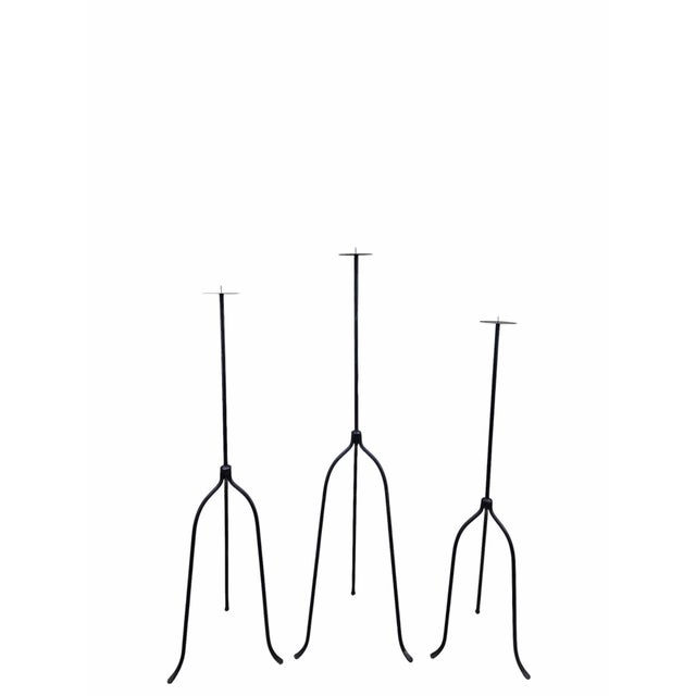 Vintage Black Iron Nail-Top Candle Stands – Set of 3 For Sale - Image 4 of 11
