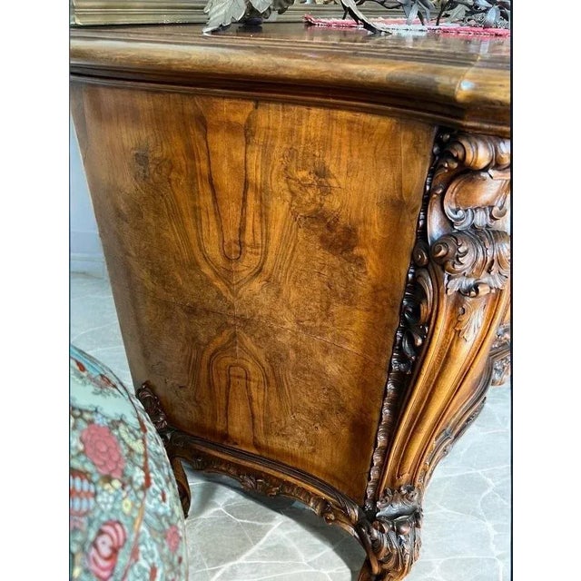 Antique Late 19th Century French Rococo Revival Burl Walnut Buffet For Sale - Image 9 of 12