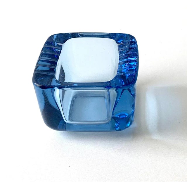 Mid 20th Century Sky Blue Vintage Square Contemporary Modern Glass Ashtray From Europe For Sale - Image 5 of 5