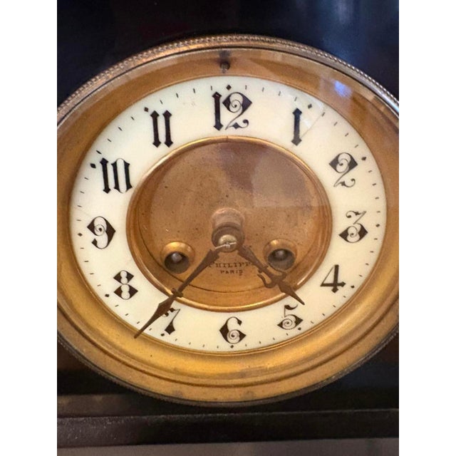 Large Antique Victorian Marble Mantel Clock from Philippes, 1860 For Sale - Image 9 of 15