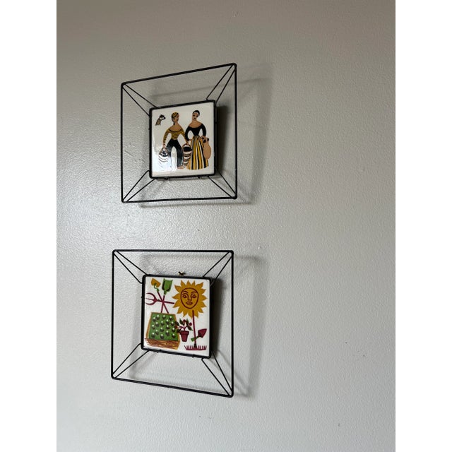 Mid-Century Modern 1970s Mid-Century " Bror Bonfils " Hand Painted Ceramic Wall Art - a Pair For Sale - Image 3 of 10