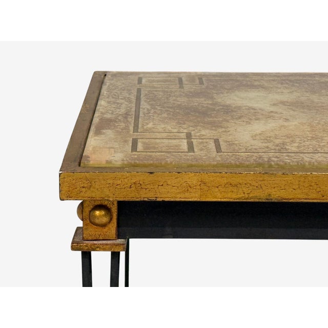 Gold Jacques Quinet Style, Coffee Table, Gold Églomisé Glass, Iron, France, 1960s For Sale - Image 8 of 16