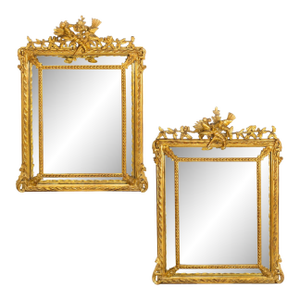 Pair of 19th Century French Neoclassical Antique Giltwood “Wedding” Mirrors