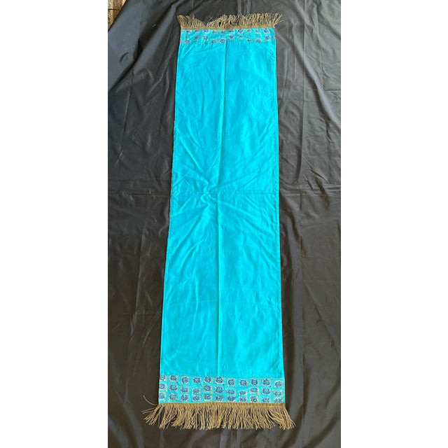 Vintage Silk Table Runner With Gold Bullion Tassels For Sale - Image 4 of 11