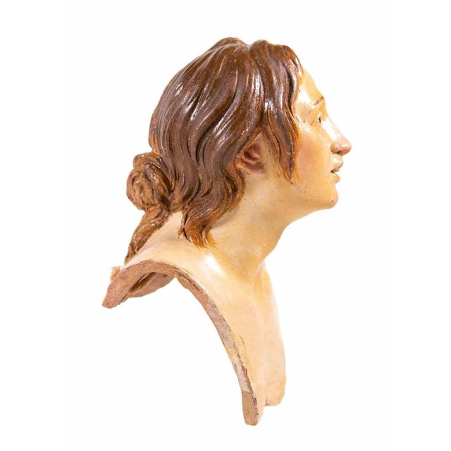 Polychrome Ceramic Head of Woman Sculpture, Italy, 18th Century For Sale - Image 4 of 6