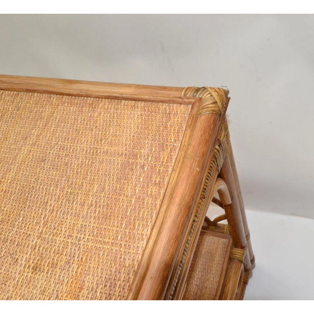 Boho Chic Bent Bamboo & Cane Handwoven Top Dry Bar Console Table Wine Rack 70 For Sale - Image 9 of 13