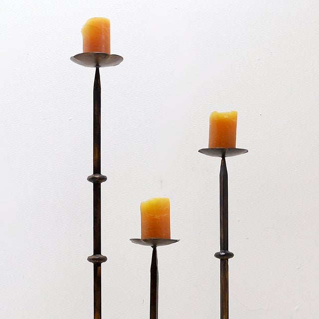 Brutalist Tripod Candlesticks in Wrought Iron, Set of 3 For Sale - Image 9 of 11