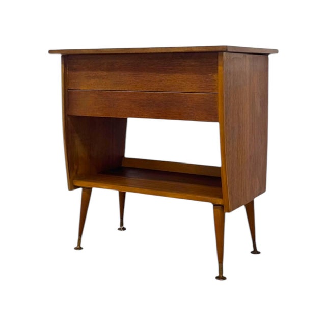1970s Vintage Mid-Century Modern Italian Style Flip-Top Sewing Table / Nightstand With Brass Finished Capped Legs. For Sale - Image 5 of 12
