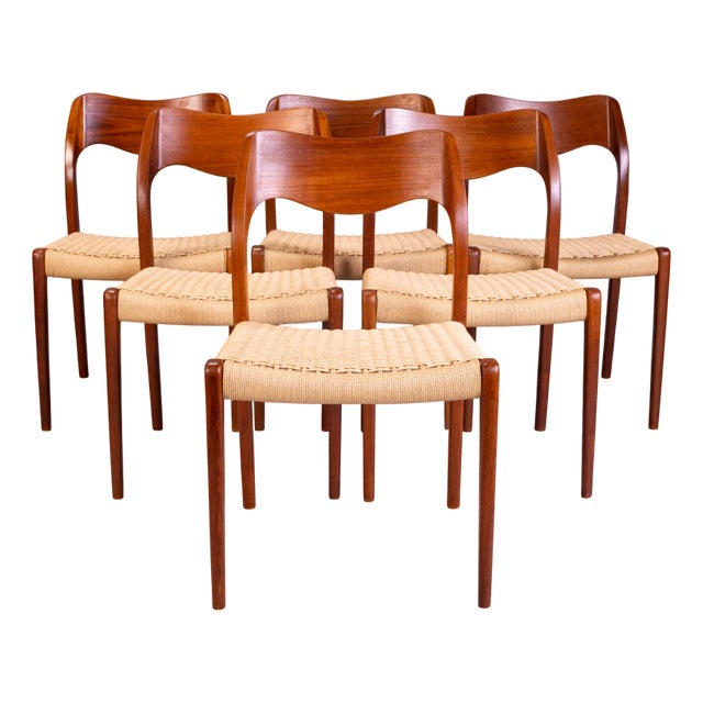 Teak Model 71 Dining Chairs by Niels Møller for J. L. Møllers, 1960s, Set of 6 For Sale
