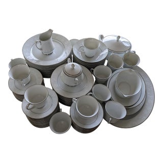 1970s 92 Piece of White With Floral Edges Noritake Rainer 6909 China Set For Sale