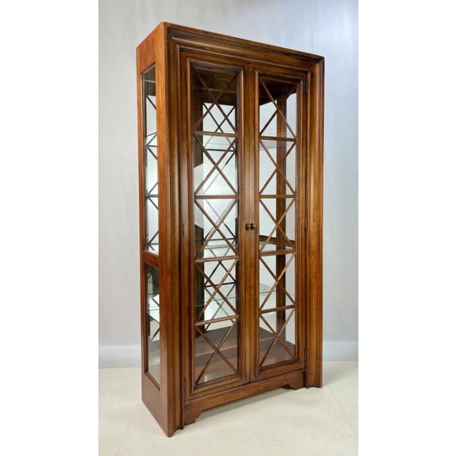 Rustic European Late 20th Century Hickory White Lighted Glass Curio or Display Cabinet For Sale - Image 3 of 12