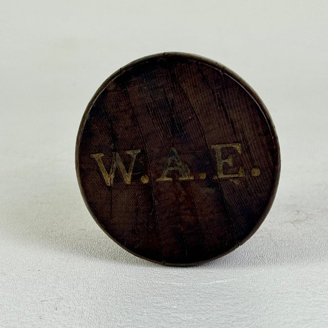 Antique 19th Century Hard Wood Whiskey/Wine Barrel Bung Hole Stopper Plug With Monogram For Sale - Image 4 of 7