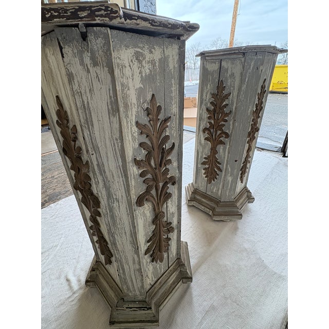 Late 20th Century Pair of Vintage Wood Pedestals For Sale - Image 5 of 14