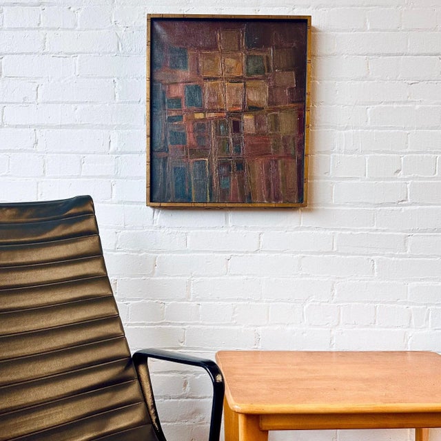 Circa 1960s abstract oil on canvas signed by WNY artist Sam Russo (b.1922) and titled “Structure”. Russo was a well...