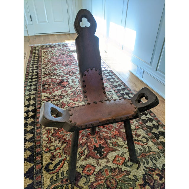 Vintage Spanish Mediterranean Leather Wooden Birthing Chair Chairish