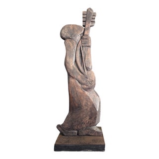 Nicole Bridier, The Zézé Player, Direct-Carved Sculpture, 1992–93, 147CM Tall For Sale