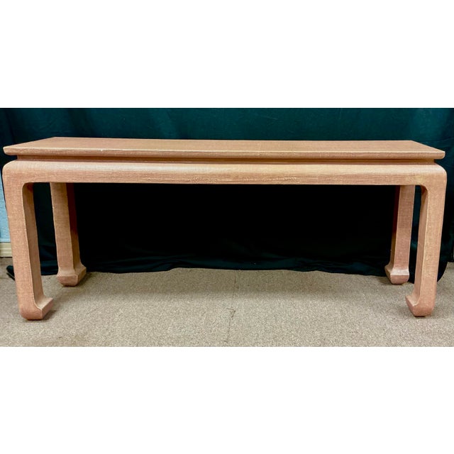 Wood Mid-Century Karl Springer Style Grasscloth Console Table For Sale - Image 7 of 10