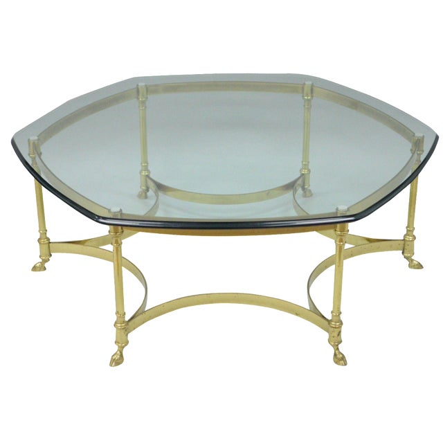 Vintage Labarge Brass Hoof Foot Hollywood Regency Hexagonal Glass