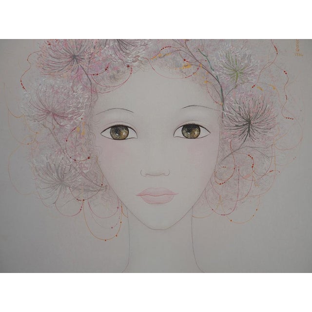 Mara Tran Long, Jeune fille en fleur, les ombellifères, 1974, Oil and Gouache on Panel For Sale - Image 5 of 9