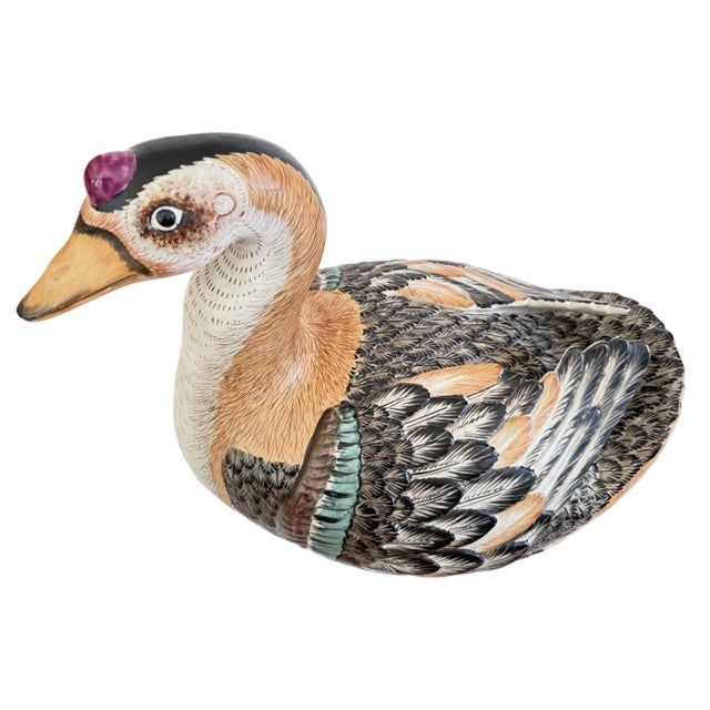 Late 20th Century Mottahedeh Chinese Export Style Porcelain Goose Tureen Made in Italy For Sale - Image 11 of 14