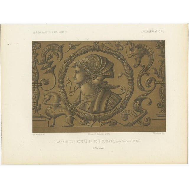 Ferdinand Séré, Carved Chest Panel with Helmeted Bust, 1851, Chromolithograph For Sale - Image 3 of 8