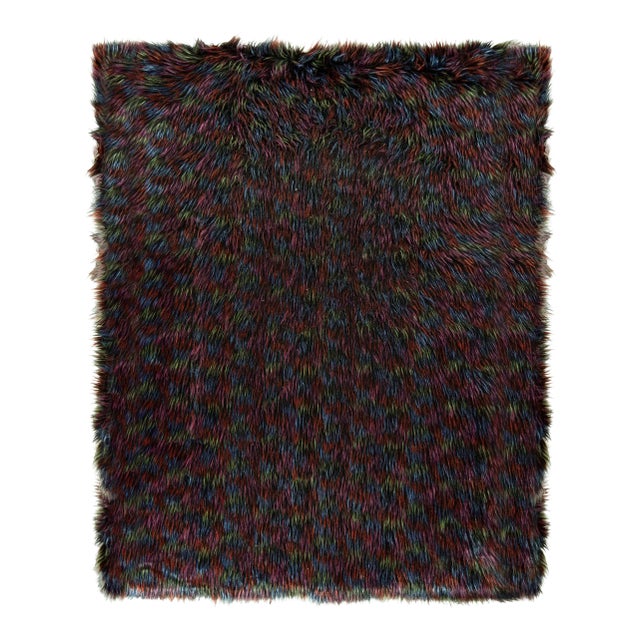 Hand-Knotted Vintage Tulu Shag RUg in Black, Purple, Multicolor High Pile For Sale