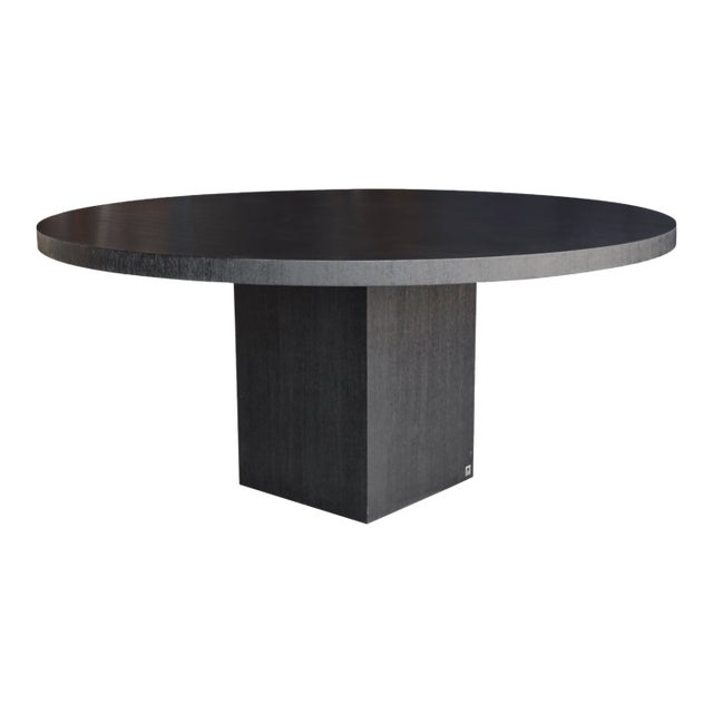 Armani Casa 63" Round Dining Table – Black Cerused Oak Pedestal – Italian Modern by Giorgio Armani For Sale