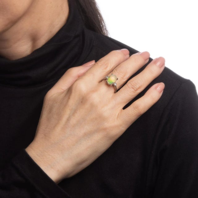 This is part of Chairish’s Fine Jewelry assortment. Stylish natural jelly opal & diamond cocktail ring crafted in 900...