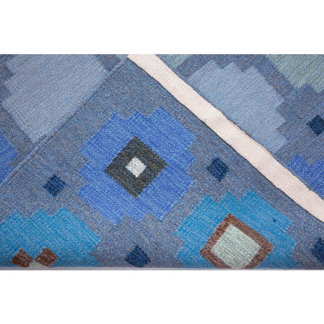 Doris Leslie Blau Swedish Geometric Blue Flat Woven Rug For Sale - Image 9 of 9
