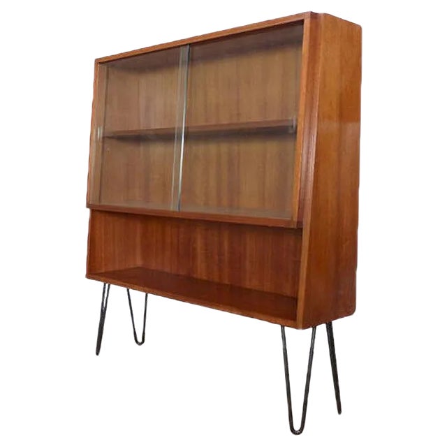 Vintage Showcase Cabinet with Shelf and Glass Sliding Doors For Sale