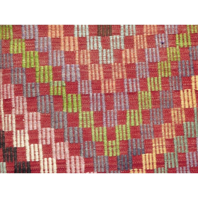 Textile 1960s Pink Embroidered Geometric Design Tribal Vintage Kilim - 67"x111" For Sale - Image 7 of 11