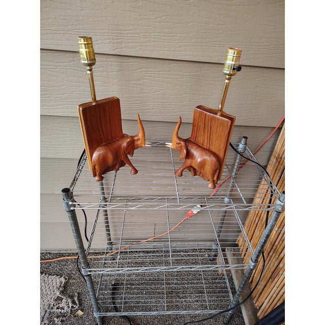 Pair of Vintage African Hardwood Table Lamps For Sale In San Diego - Image 6 of 8